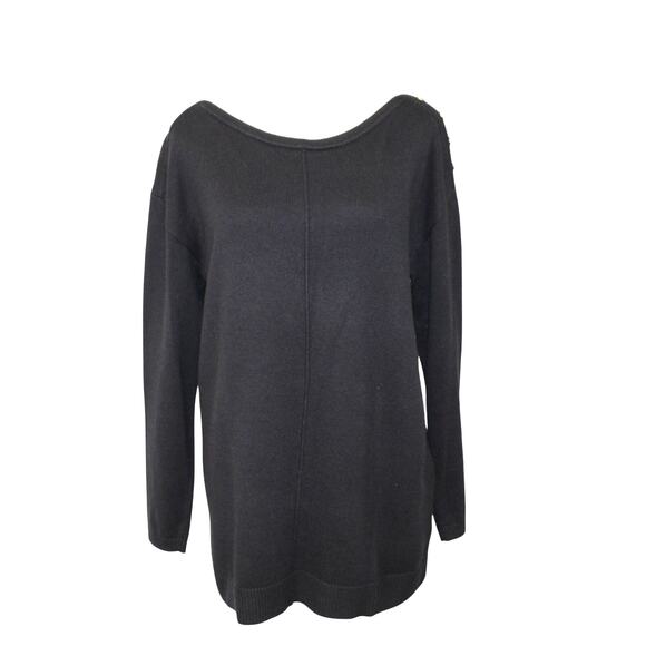 Talbots Sweaters - Talbots Womens Button Shoulder Sweater Tunic Length Side vents Navy Blue Size L